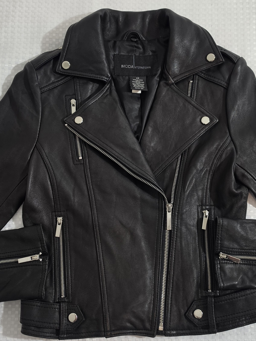 Vintage Moda International Genuine Leather Moto Biker Jacket Black Size XS EUC